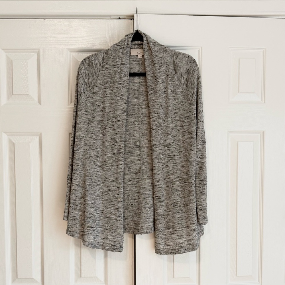 LOFT Gray Cardigan Sweater Soft Knit Relaxed Fit